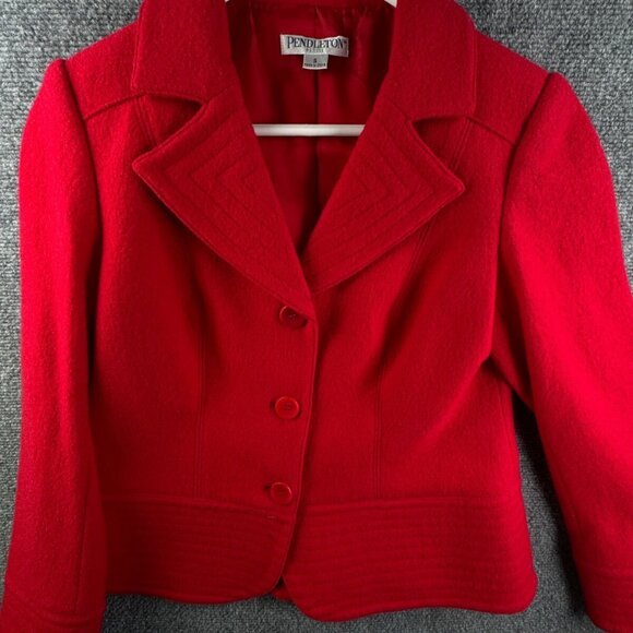 Pendleton Petite Women Blazer Small Red Wool Business Work 3 Button Adult - Picture 1 of 15